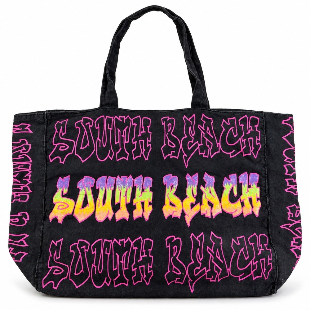 South Beach Vintage Y2K Graffiti Black Neon Pink Oversized Travel Beach Bag